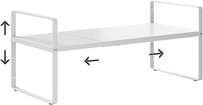 jkxoo Expandable Cabinet Shelf Organizer, 16.5"~27''L, White