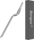 Bonigour 8 Inch Precision Offset Tweezers, Kitchen Culinary Stainless Steel Tongs, Curved Kitchen Cooking Multi-function Chef Precision Tweezer Tongs for Plating, Food Decorating and ect (Silver)