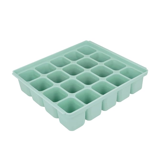 PETINUBE Baby Food Storage Silicone Cubes with Clip-On Lid Freezer Tray Baby Food Soups Purees Ice Easy and Safe Design Made in Korea (20, Ocean Blue)
