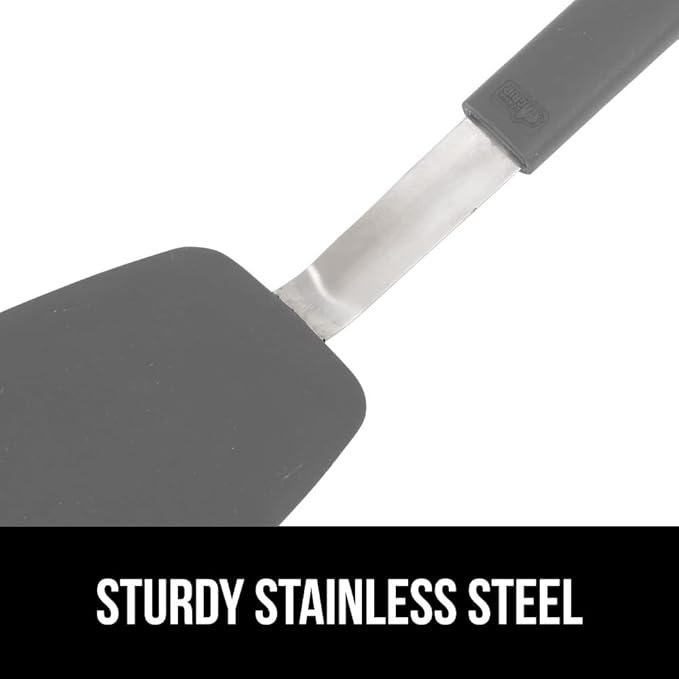 GORILLA GRIP BPA-Free Silicone Spatula for Non Stick Frying Pan, 2 PK, Heat Resistant Flexible Head, Patented Soft Comfortable Handle, Non-Scratch Kitchen Turner, Flip Burgers, Pancakes, 11.6 in, Gray