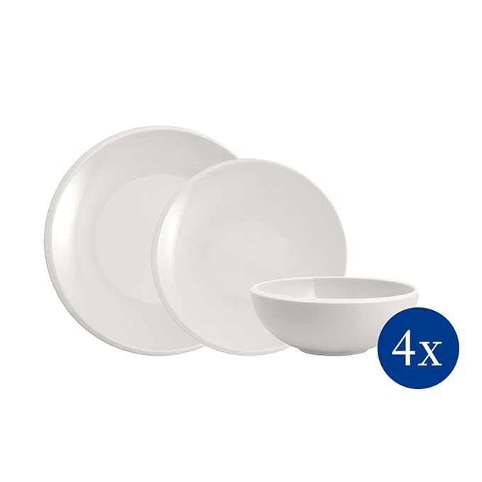 Villeroy & Boch NewMoon 12 Piece Dinnerware Set, White, Service for 4
