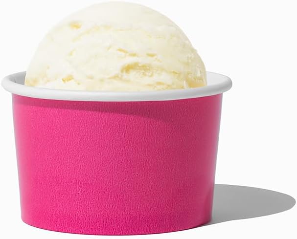 UNIQ 4 oz 1000 Pack Pink Ice Cream Cups | Disposable Leak Resistant Paper Dessert Cups for Ice Cream, Frozen Yogurt & Gelato | Small Food Serving Cups for Parties, Catering & Business
