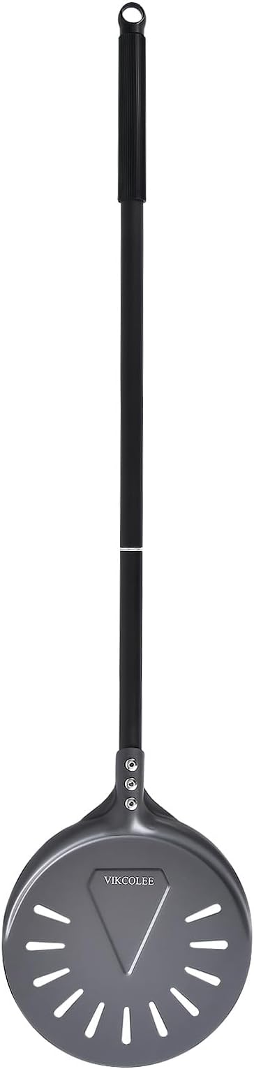 VIKCOLEE Turning Pizza Peel, 8 Inch with 25 Inch Handle Round Pizza Turning Peel, Professional Anodized Aluminum Turning Pizza Spatula, 33 Inch overall