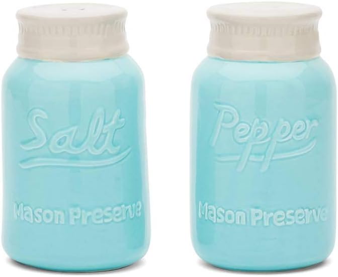Fox Run Ceramic Mason Jar S&P Shakers, Salt and Pepper, Blue