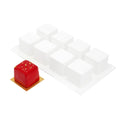 Pastry Tek 8 Cavities Square Cupcake Pans, 10 Oven-Ready Square Molds - Flexible, Freezable, White Silicone Petit Four Molds, Easy Release, For Baking - Restaurantware