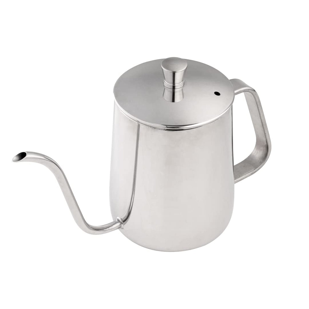 Restaurantware Pour Over Kettle Pack of 1 Stainless Steel 12 oz Precision Spout Gooseneck Coffee Kettle With Ergonomic Handle, Corrosion-Resistant for Artisan Brewing, Silver