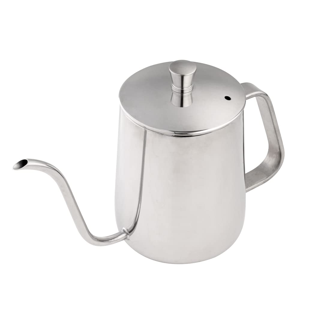 Restaurantware Pour Over Kettle Pack of 1 Stainless Steel 12 oz Precision Spout Gooseneck Coffee Kettle With Ergonomic Handle, Corrosion-Resistant for Artisan Brewing, Silver