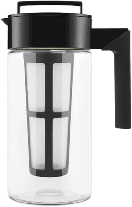 Takeya Deluxe Cold Brew Coffee Maker - BPA-Free Tritan Pitcher with Airtight Leakproof Lid, Silicone Grip Handle, Fine-Mesh Filter - Shatter-Proof, Dishwasher Safe, Made in USA - 1 Quart/Black