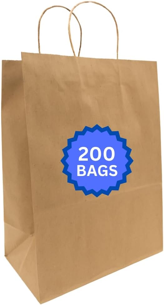 ASSUREPAK Kraft DIY Paper Bags, 12" x 9" x 16", 110 GSM, 200 Count
