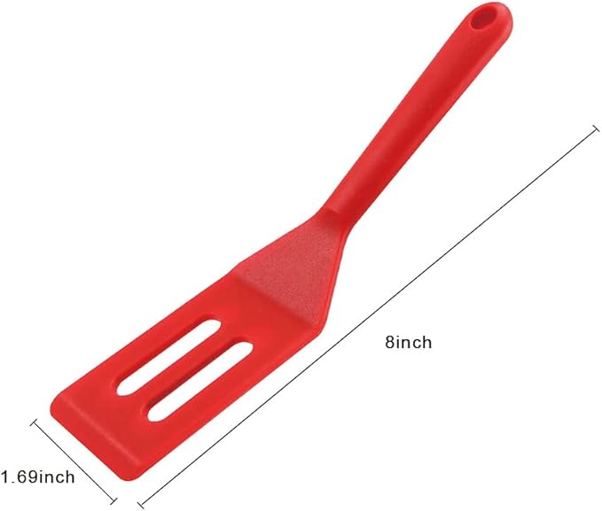 2 Pieces Mini Spatula Small Spatula Brownie Serving Set Flexible Nonstick Silicone Red Serve Slotted Spatula Turner for Cooking, Baking & Flipping Eggs