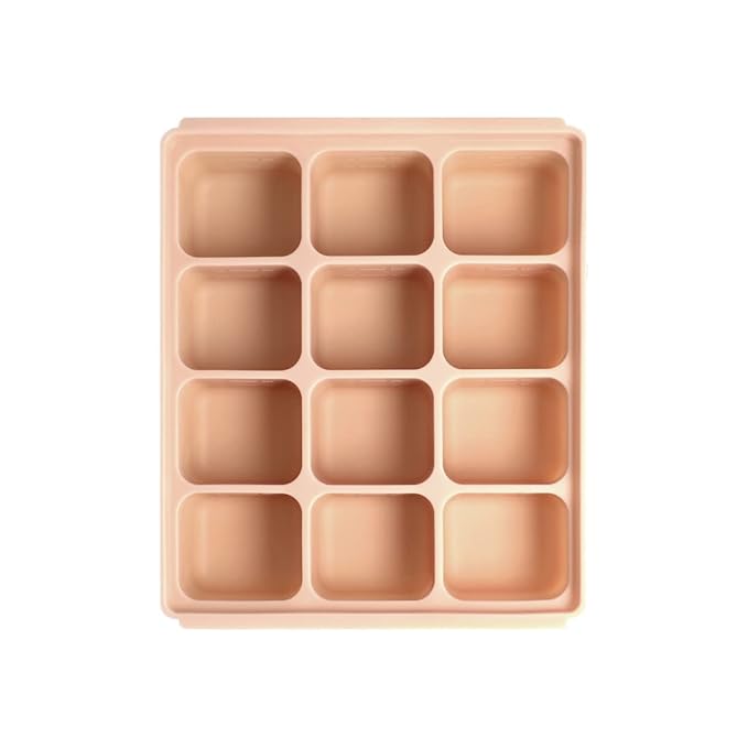 PETINUBE Baby Food Storage Silicone Cubes with Clip-On Lid Freezer Tray Baby Food Soups Purees Ice Easy and Safe Design Made in Korea(12 Sand Beige)