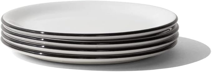 Made In Cookware - Set of 4 - Bread and Butter Plates - White With Black Rim - Porcelain England