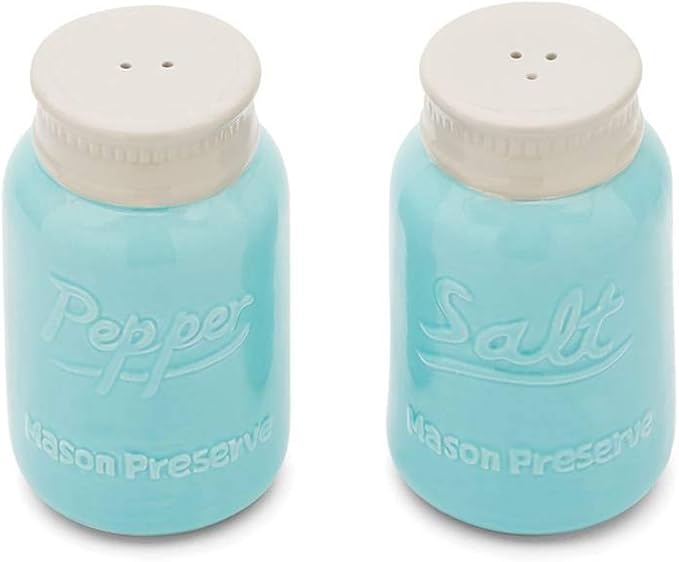 Fox Run Ceramic Mason Jar S&P Shakers, Salt and Pepper, Blue