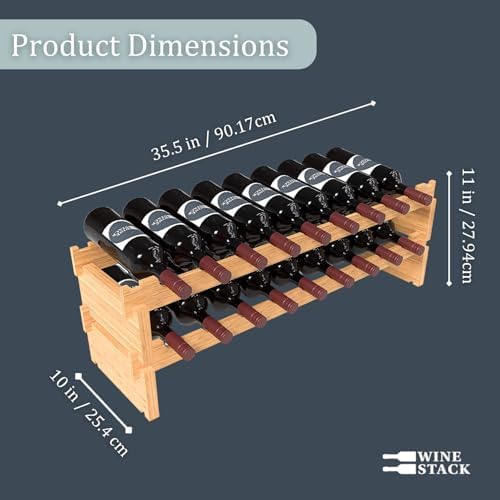 Wine Stack 18 Bottle Bamboo Stackable Small Wine Rack for Countertop, No Tools Assembly, Durable, Wine and Liquor Bottle Storage for Small Spaces
