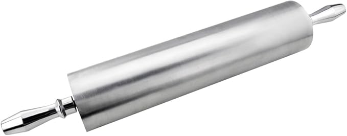 New Star Foodservice 13 Inch Aluminum Rolling Pin, Extra Heavy Duty Restaurant Grade Dough Roller with Rotating Barrel and Handles, Silver