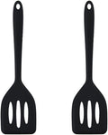 HOIRIX 2Pack Small Silicone Turner High Heat Resistant Slotted Spatula for Fish, Eggs, Pancakes and More (12 IN, Black)
