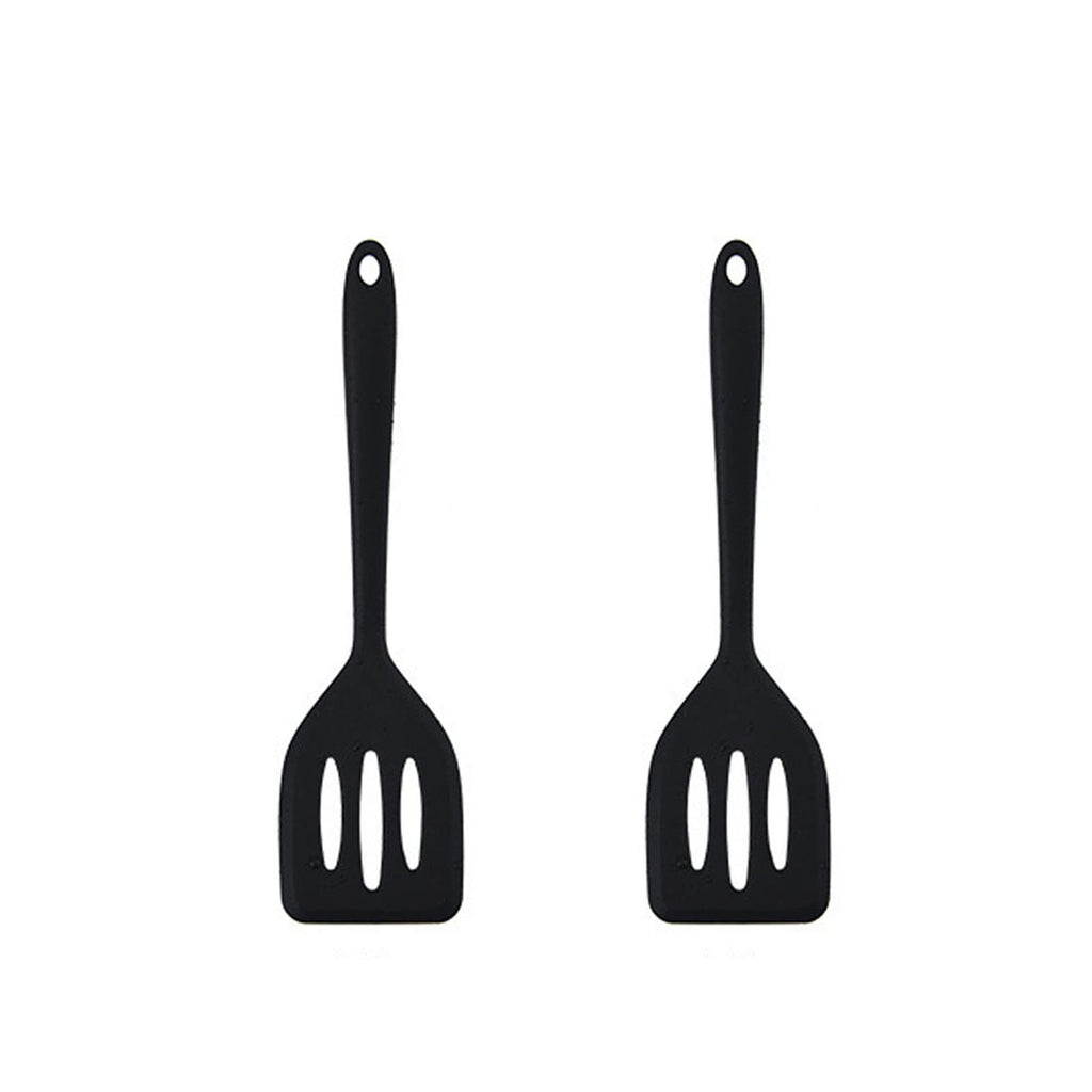 HOIRIX 2Pack Small Silicone Turner High Heat Resistant Slotted Spatula for Fish, Eggs, Pancakes and More (12 IN, Black)