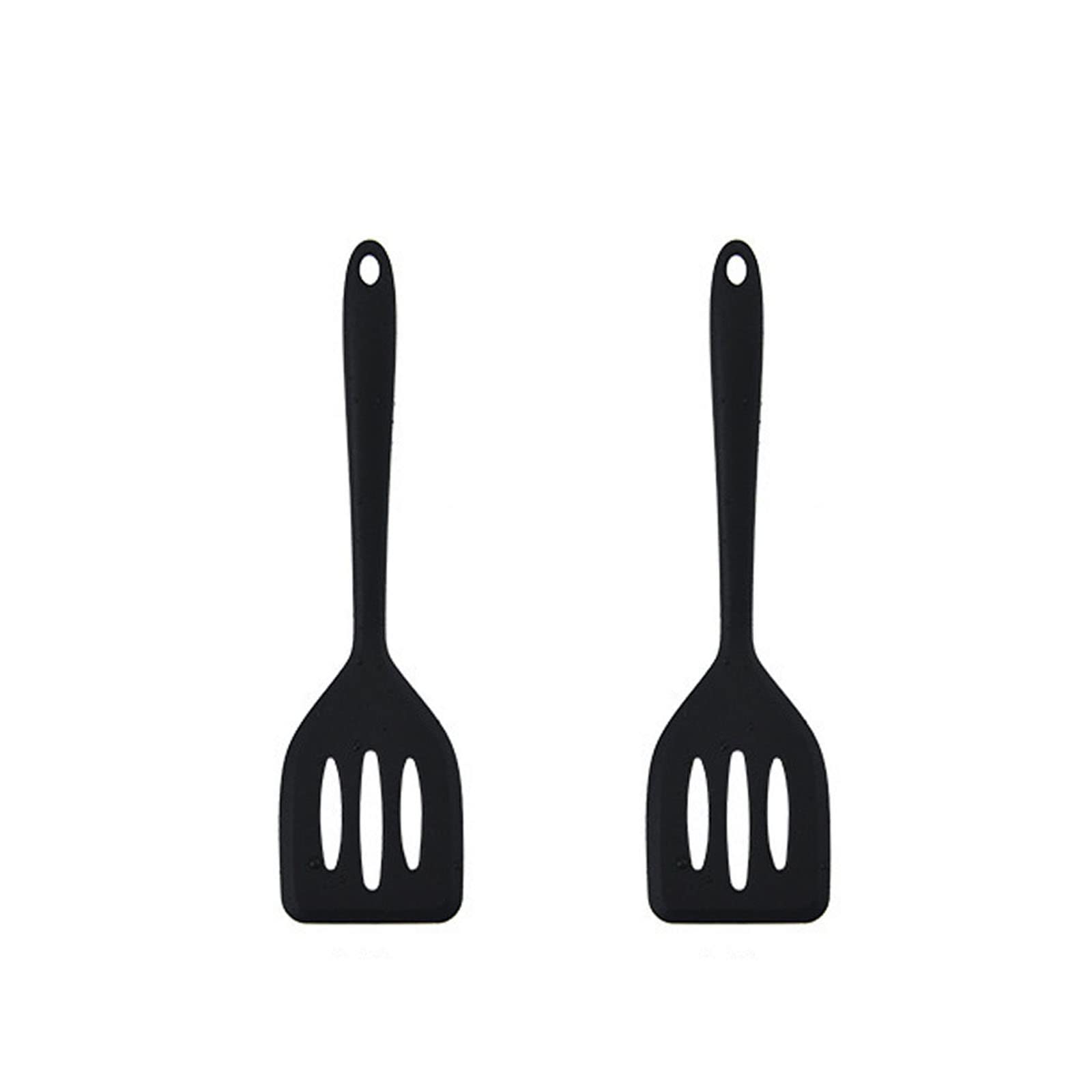 HOIRIX 2Pack Small Silicone Turner High Heat Resistant Slotted Spatula for Fish, Eggs, Pancakes and More (12 IN, Black)