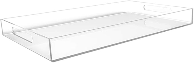 Clear Large Acrylic Serving Tray 20x12, Waterproof Modern Coffee Table Tray with Handles, Decorative Rectangle Acrylic Organizers for Living Room, Bar Cart, Bathroom Decor & Vanity Desk Decor