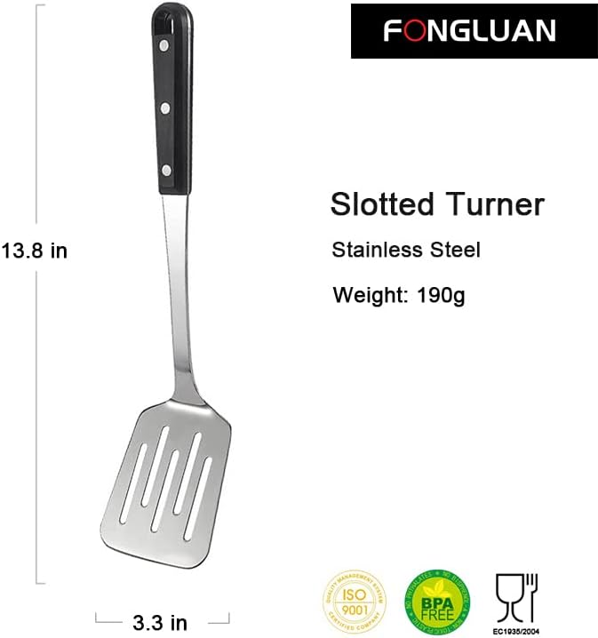 FONGLUAN Stainless Steel Cooking Slotted Turner/Spatula Heat-Resistant POM Handles Heavy Duty Metal Kitchen Spatulas For Cooking & Serving