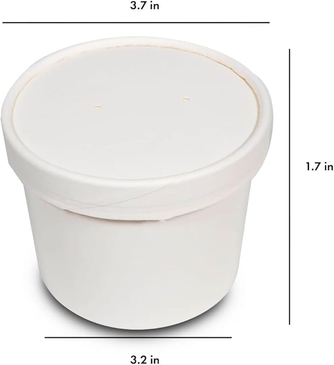 Basidi [250 Sets White Paper Food Containers With Vented Lids, To Go Hot Soup Bowls, Disposable Ice Cream Cups (12oz)