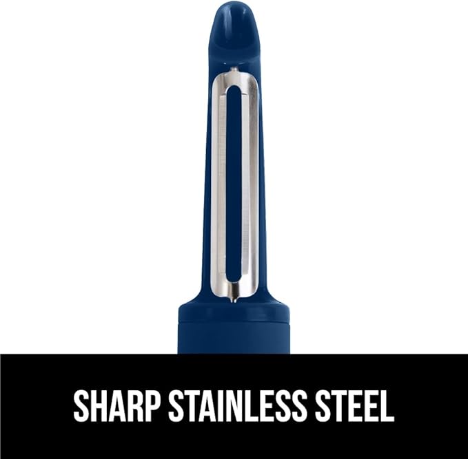 GORILLA GRIP® Patented BPA-Free Vegetable Peeler, Extra Sharp Swivel Stainless Steel Blades with Guard, Comfortable Soft Handle, Easily Peel Carrots or Fruit, Potato Eye Remover, Dishwasher Safe, Blue