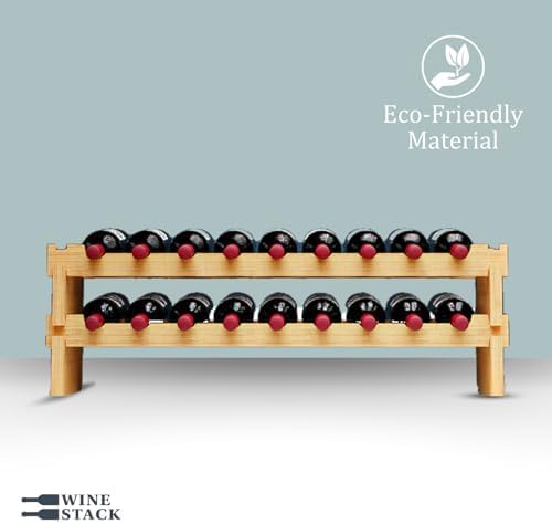 Wine Stack 18 Bottle Bamboo Stackable Small Wine Rack for Countertop, No Tools Assembly, Durable, Wine and Liquor Bottle Storage for Small Spaces