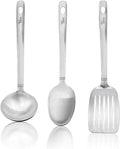 Our Table 3 Pieces Cook & Serve Stainless-Steel Utensils Set,Kitchen Soup Ladle,Cooking Spoon,Slotted Turner Spatula for Serving Your Favorite Meals