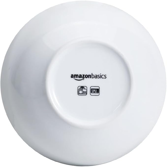 Amazon Basics 16-Pack White Porcelain Coupe Soup Bowl, 5.9" Diameter, Round, Microwave-Safe, Commercial-Grade