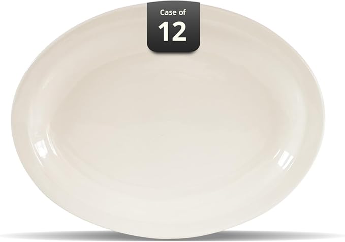 IRESTAURANT PLUS Stoneware Narrow Rim Commercial Grade Dinnerware (America White, Platter 13.5" x 10.5")