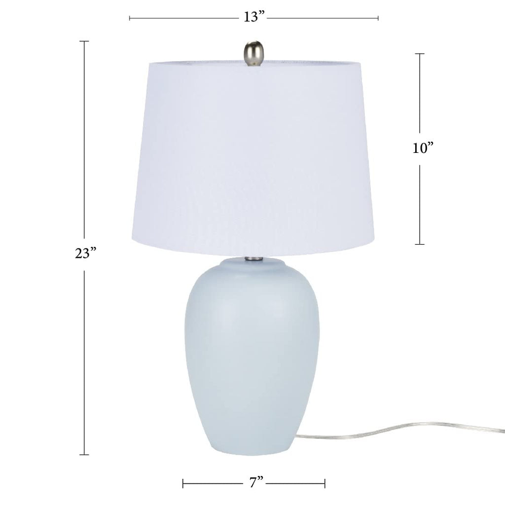 Nourison Home 23" Coastal Blue Ceramic Pot Table Lamp for Bedroom, Living Room, Dining Entryway, with White Shade