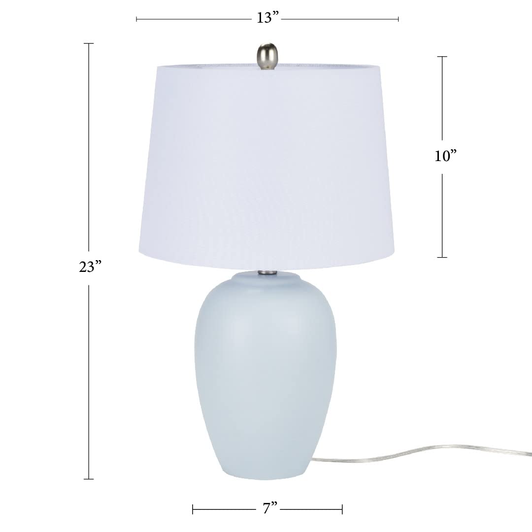 Nourison Home 23" Coastal Blue Ceramic Pot Table Lamp for Bedroom, Living Room, Dining Entryway, with White Shade