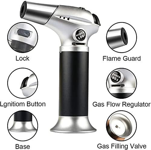 Kitchen Butane Torch, Safety Lock Adjustable Flame for Baking BBQ
