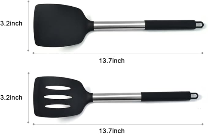 HOIRIX 2Pack Small Silicone Turner High Heat Resistant Slotted Spatula for Fish, Eggs, Pancakes and More (Set of 2, Red2)