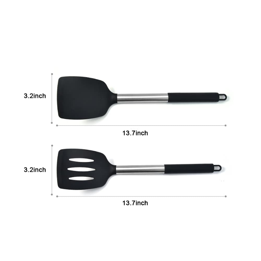 HOIRIX 2Pack Small Silicone Turner High Heat Resistant Slotted Spatula for Fish, Eggs, Pancakes and More (Set of 2, Red2)