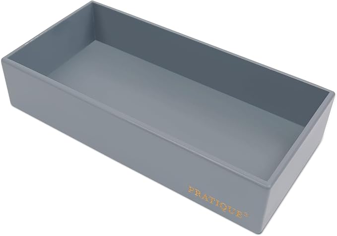 PRATIQUE Bamboo Drawer Organizer - Kitchen Utensil Organizer Silverware Tray Cutlery Holder，Office Desk Supplies and Accessories,12 * 5.9 * 2.6,Grey