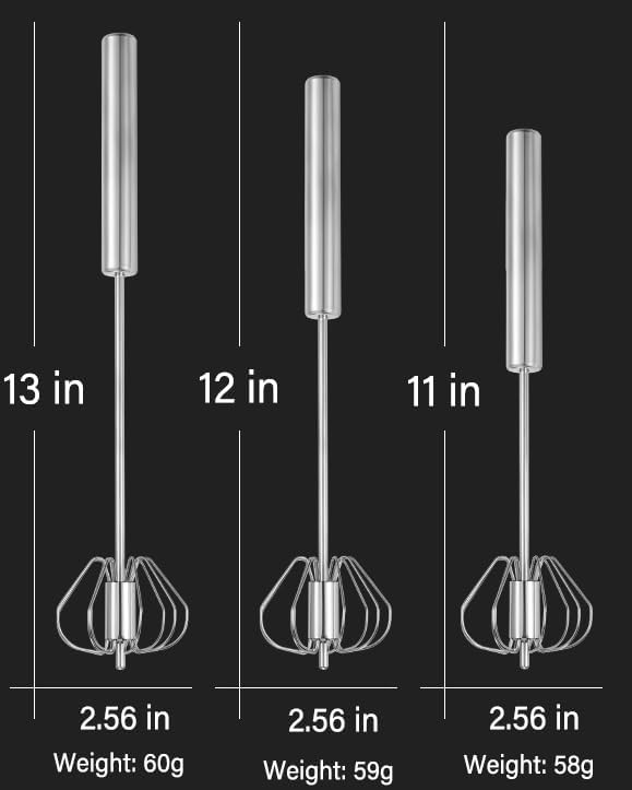 2 PCS Stainless Steel Semi-Automatic Whisk, Hand Push Rotary Whisk Blender, Versatile Milk Frother for Blending, Whisking, Stirring (12 Inch)