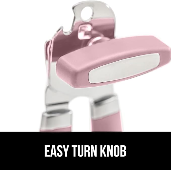 GORILLA GRIP Original Model Stainless Steel Smooth Edge Manual Can Opener and Bottle Openers, US Designed, Comfortable Handle, Oversized Handheld Turn Knob, Multifunctional Kitchen Tool, Pink