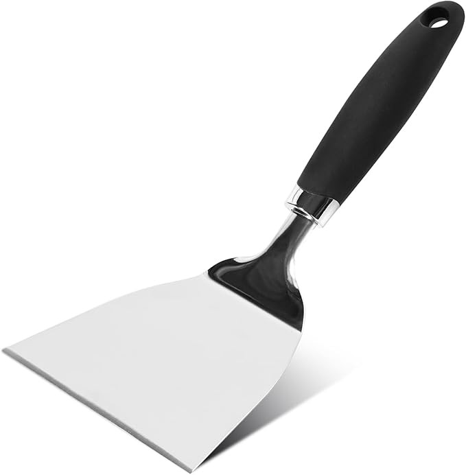 JXWING 9.8 Inch Wide Turner Spatula, 304 Stainless Steel for Grills, Black