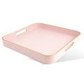 Gifturbo Pink Square Decorative Tray,Serving Tray with Handles with Gold Trimming Plastic Coffee Table Tray for Ottoman, Living Room, Home Decor,Bathroom with Gold Trimming, 13” x 13” x1.57”