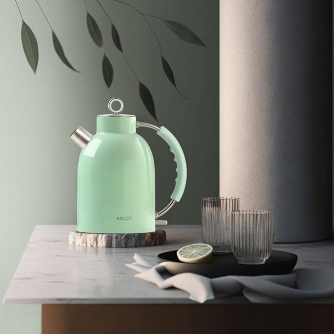 Electric Kettle, ASCOT Electric Tea Kettle, Stainless Steel Kettle Water Boiler, Fast Boiling Kettle, 1.5L, 1500W, BPA-Free, Cordless, Automatic Shutoff, Boil-Dry Protection, Green