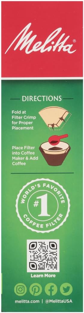 Melitta #4 Unbleached Coffee Filters, Premium, Natural Brown, Flavor Enhancing Coffee Filters for 8-12 Cup Coffee Makers, Kosher Certified, Compostable, 100 Count (Pack of 6)