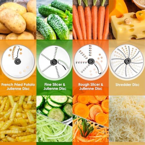 Homtone 16-Cup Food Processor, Heavy-Duty 9-Function Appliance with 7 Blades & 3 Speeds for Dough Kneading, Meat Chopping, Slicing, Shredding & Making French Fries, 600W (Red, 16 Cup)