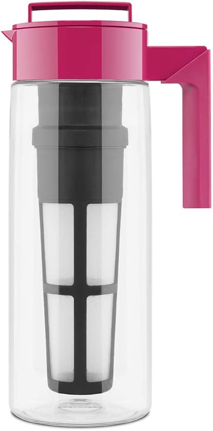 Takeya Flash Chill Iced Tea Maker - Versatile Tea Brewer for Loose/Bagged Tea - Patented Flash Chill Tech Hot/Cold Use BPA-Free Tritan Dishwasher Safe - Airtight Lid Made in USA - 2 Quart/Raspberry