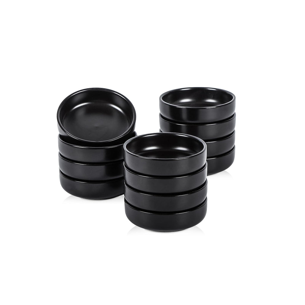 Selamica 3.3 Inch Soy Sauce Dish Ceramic Dipping Bowls Side Dishes Small Appetizer Pinch Bowls for Condiments, Sushi, Ketchup, BBQ-Set of 12(Matte Black)