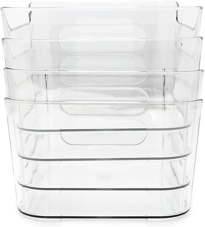 Isaac Jacobs 4-Pack Small Clear Storage Bins (9.4” x 6.7” x 4.1”) w/Handles