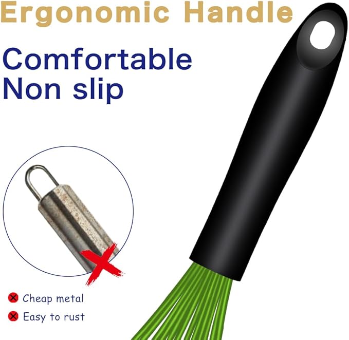 OYV Green Silicone Whisk Set of 3, 8/10/12 Inch, Dishwasher Safe