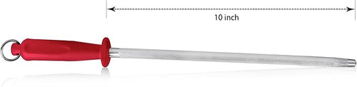 10-Inch Knife Sharpening Rod, Fine Carbon Honing Steel, Red Handle