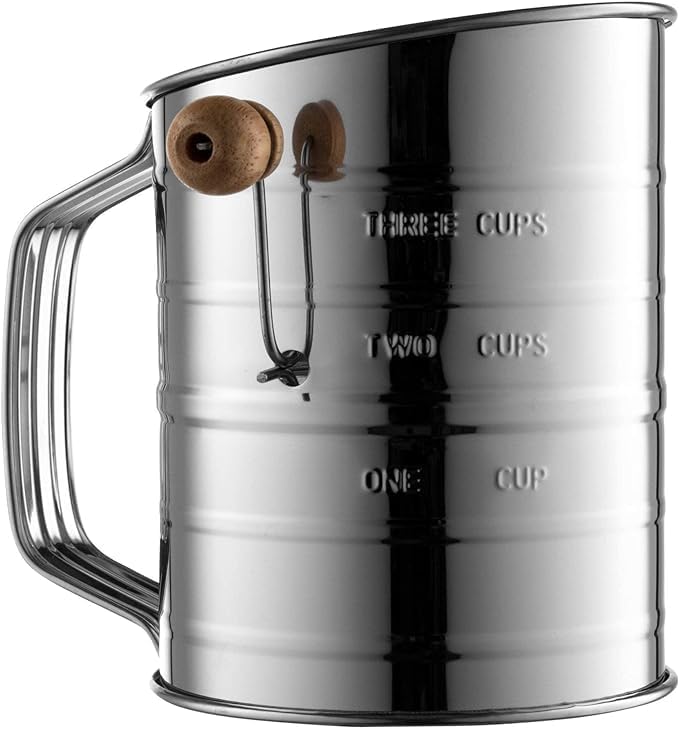Bellemain Stainless Steel Flour Sifter for Baking with Hand Crank - 3 Cup