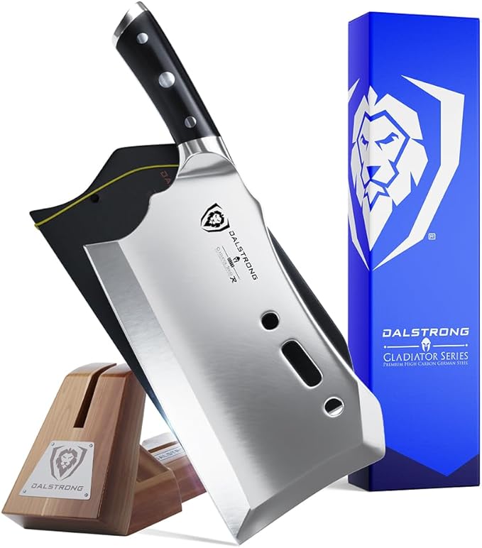Dalstrong Obliterator 9" Meat Cleaver — 6mm Thick, 2.9 lbs, 7CR17MOV Carbon Steel (60 HRC), Full-Tang G-10 Handle — For BBQ Pitmasters, Home Butchering & Heavy Prep — Wood Stand Included